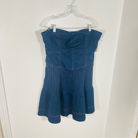 NEW Anthropologie Maeve Rosette Strapless Fit & Flare Denim Mini Dress Festival - Picture 3 of 11